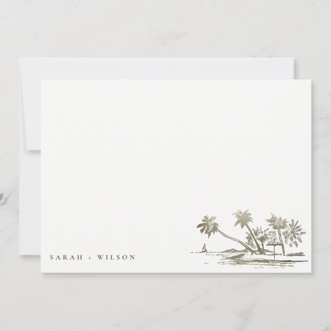 Tarjeta Pequeña Boda Palm Tree Sketch Pale Gold (Anverso)