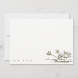 Tarjeta Pequeña Boda Palm Tree Sketch Pale Gold