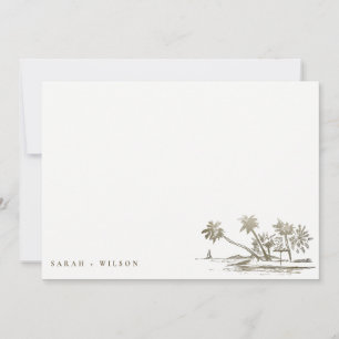 Tarjeta Pequeña Boda Palm Tree Sketch Pale Gold