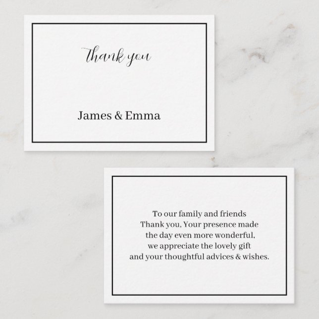 Tarjeta Pequeña Boda Personalizado Blanco Y Negro Gracias (Anverso / Reverso)