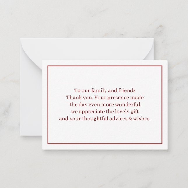 Tarjeta Pequeña Boda personalizado marrón simple gracias (Reverso)