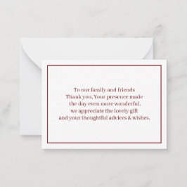 Tarjeta Pequeña Boda personalizado marrón simple gracias