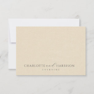 Tarjeta Pequeña Boda personalizado Monograma Crema Faux Linen