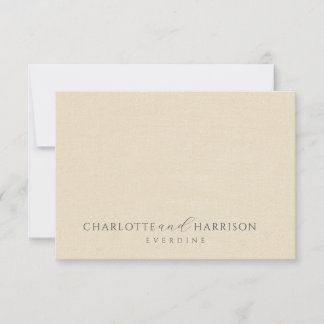 Tarjeta Pequeña Boda personalizado Monograma Crema Faux Linen