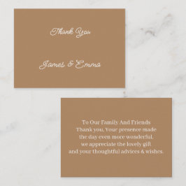 Tarjeta Pequeña Boda personalizado simple marrón gracias
