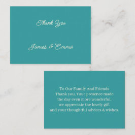 Tarjeta Pequeña Boda personalizado simple Verde azulado Gracias