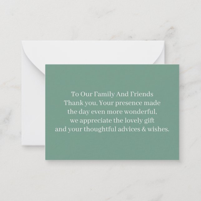Tarjeta Pequeña Boda personalizado verde simple gracias (Reverso)