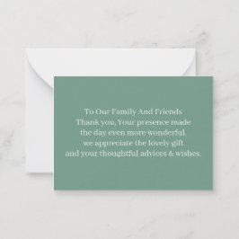 Tarjeta Pequeña Boda personalizado verde simple gracias