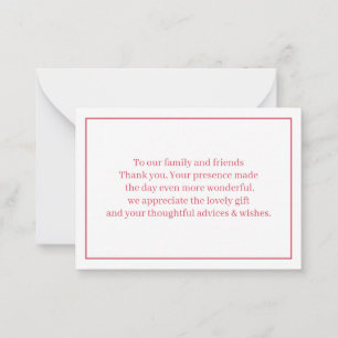 Tarjeta Pequeña Boda Rojo Personalizado Gracias