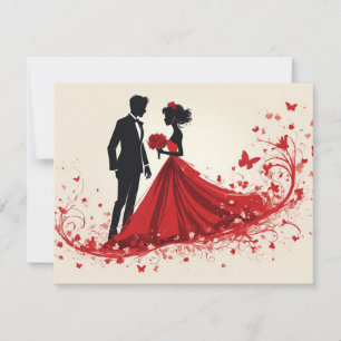 Tarjeta Pequeña Boda Romántica en Rojo Silueta de Novia y Novio