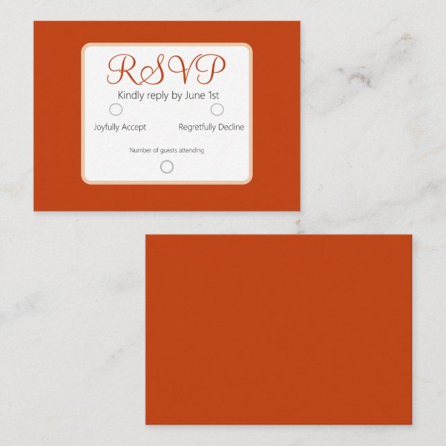 Tarjeta Pequeña Boda RSVP de Naranja quemado simple y elegante (Anverso / Reverso)