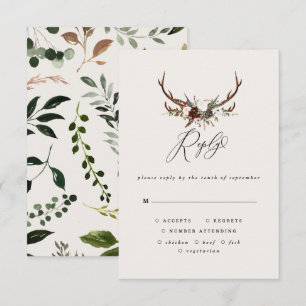 Tarjeta Pequeña Boda rústica floral ciervo borgoña bosque RSVP