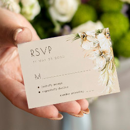 Tarjeta Pequeña Boda tropical floral pampas césped elegante RSVP