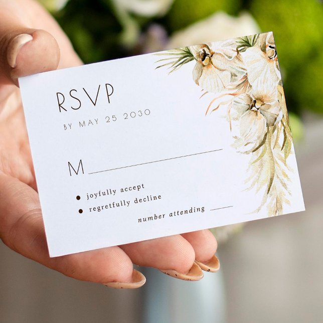Tarjeta Pequeña Boda tropical floral pampas césped elegante RSVP (Subido por el creador)