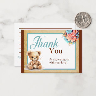 Tarjeta Pequeña Boho Blue Bear Baby Shower Gracias