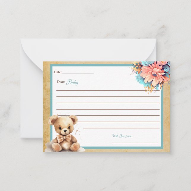 Tarjeta Pequeña Boho Blue Bear Baby Shower Queridos bebés (Anverso)
