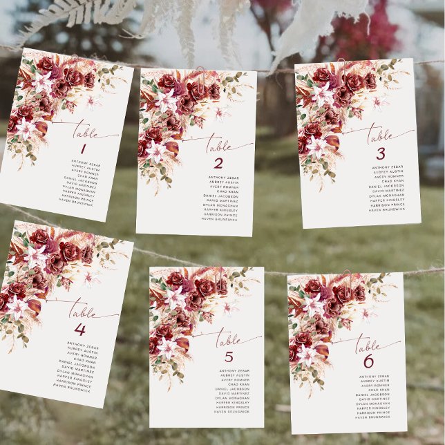 Tarjeta Pequeña Boho Burgundy Blush Wedding Table Number Card (Subido por el creador)