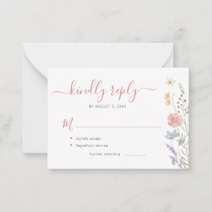 Tarjeta Pequeña Boho de presupuesto boda de flores silvestres RSVP