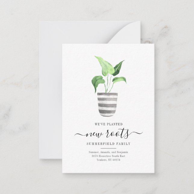 Tarjeta Pequeña Boho Hemos movido nuevas raíces botánicas (Anverso)