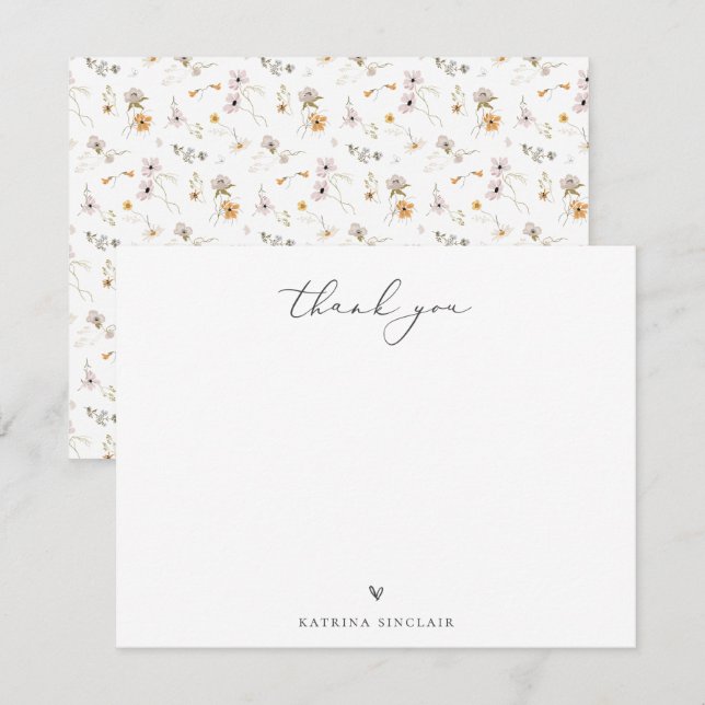 Tarjeta Pequeña Boho Moda Wildflower Gracias (Anverso / Reverso)