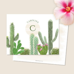 Tarjeta Pequeña Boho Monograma Desierto Cacti Acuarela Floral