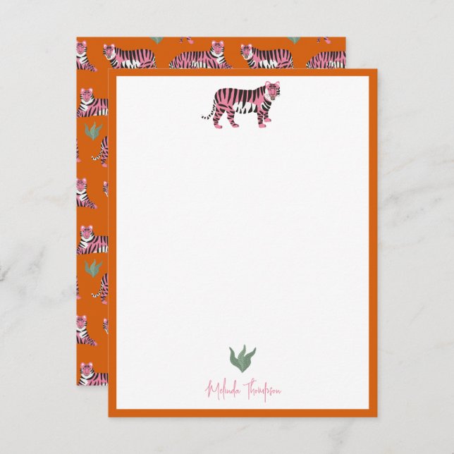 Tarjeta Pequeña Boho Orange Pink Jungle Tiger Script (Anverso / Reverso)