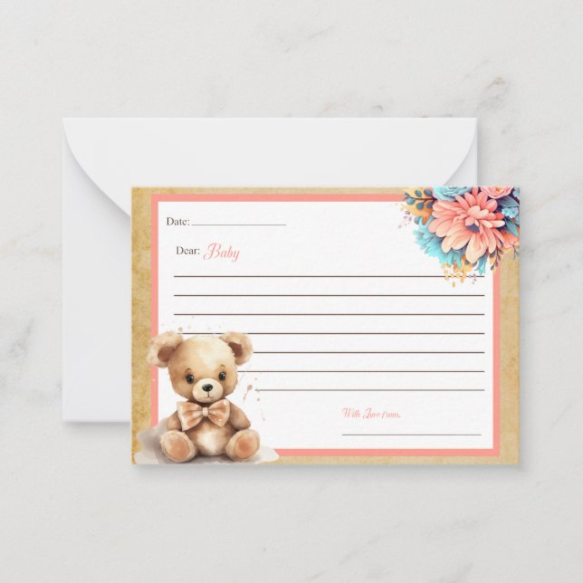 Tarjeta Pequeña Boho Rosa Bear Baby Shower Queridos Cards (Anverso)