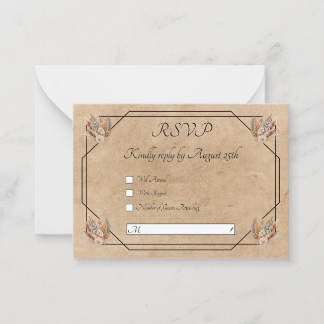 Tarjeta Pequeña Boho Rústico Floral Wedding RSVP (Anverso)