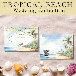 Tarjeta Pequeña Boho Tropical Beach QR Code RSVP Boda