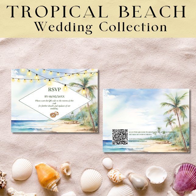 Tarjeta Pequeña Boho Tropical Beach QR Code RSVP Boda (Subido por el creador)