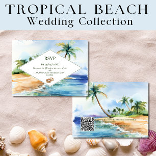 Tarjeta Pequeña Boho Tropical Beach QR Code RSVP Boda
