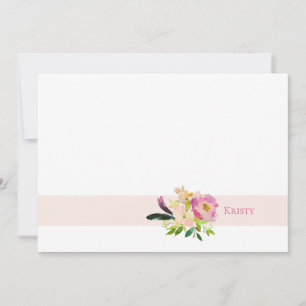 Tarjeta Pequeña Boho Watercolor Floral Rosa Personalizado