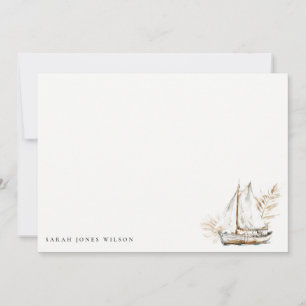 Tarjeta Pequeña Boho Watercolor Palm Sailboat Seascape Boda