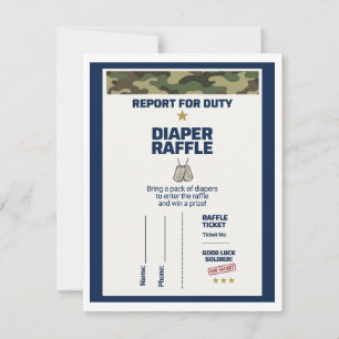 Tarjeta Pequeña Boleto de Rifa de Pañales para Baby Shower Militar