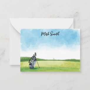 Tarjeta Pequeña Bolsa de golf en el campo con nombre para golfer
