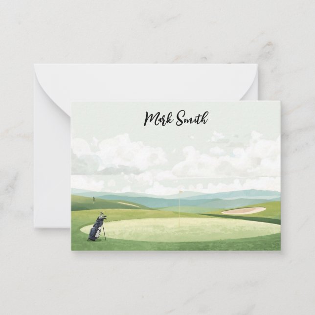 Tarjeta Pequeña Bolsa de golf en el campo con nombre para golfer (Anverso)