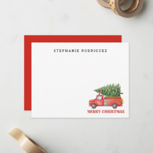 Tarjeta Pequeña Bombero Acuarela Camión de Bomberos de Navidad