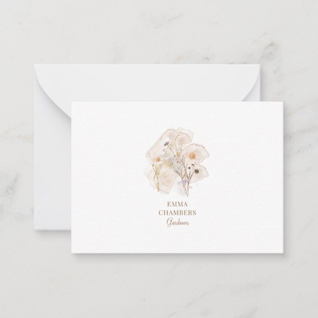 Tarjeta Pequeña Bonito Acuarela Rústica Flores Presionadas Gardene (Anverso)