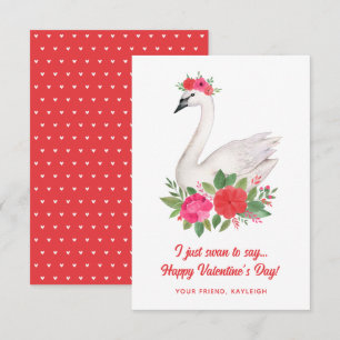 Tarjeta Pequeña Bonito acuarela Swan Pun Classroom Valentine