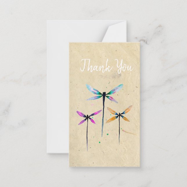 Tarjeta Pequeña Bonito dragonflies acuarela rústica (Anverso)