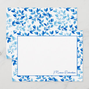 Tarjeta Pequeña Bonito Florales Azules con escritura moderna perso