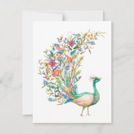 Tarjeta Pequeña Bonito pavo real verde acuarela