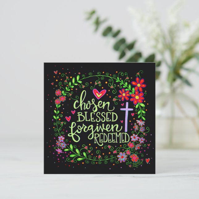 Tarjeta Pequeña Bonito redimida floral de Pascua religiosa (Anverso de pie)