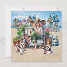 Tarjeta Pequeña Bonito Senior Beach Lady