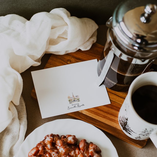 Tarjeta Pequeña Bonjour Personalized Parisian Watercolor (Subido por el creador)