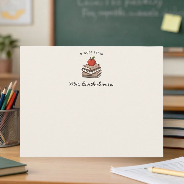 Tarjeta Pequeña Bookstack and Apple Personalized School Teacher  (Subido por el creador)