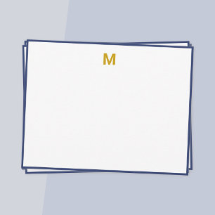 Tarjeta Pequeña Borde Azul Marino Dorado Monograma Minimalista