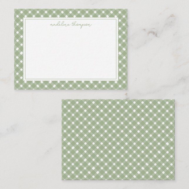 Tarjeta Pequeña Borde Básico de Gingham Verde Salvia (Anverso / Reverso)