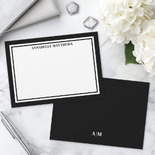 Tarjeta Pequeña Borde Blanco y Negro Monograma de Nombre Minimalis