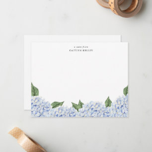 Tarjeta Pequeña Borde de Acuarela de Hortensia Azul, Personalizado